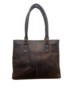 Serrv Women’s Brown Leather Timeless Design With Double Handles Tote Bag